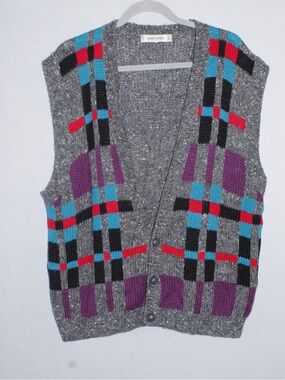 80s Esprit Sport Geometric color block Plaid vintage Wool Blend Sweater Vest